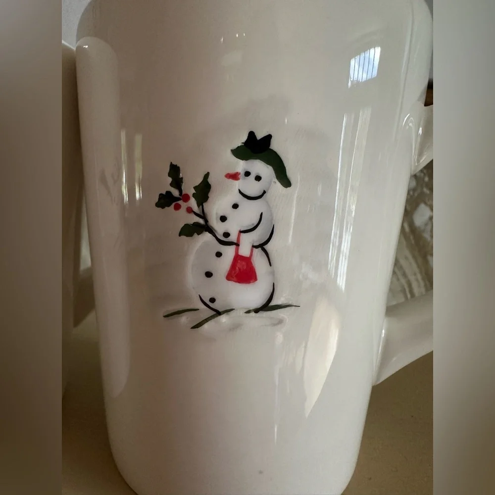 Williams Sonoma Set Of 2 Snowman Christmas Mugs 2003 Vintage Holiday Winter